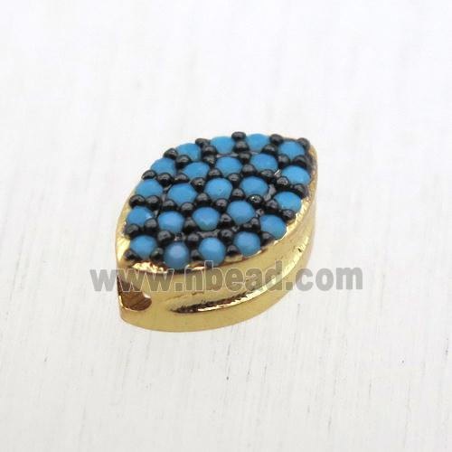 copper oval beads pave zircon, turq, gold plated