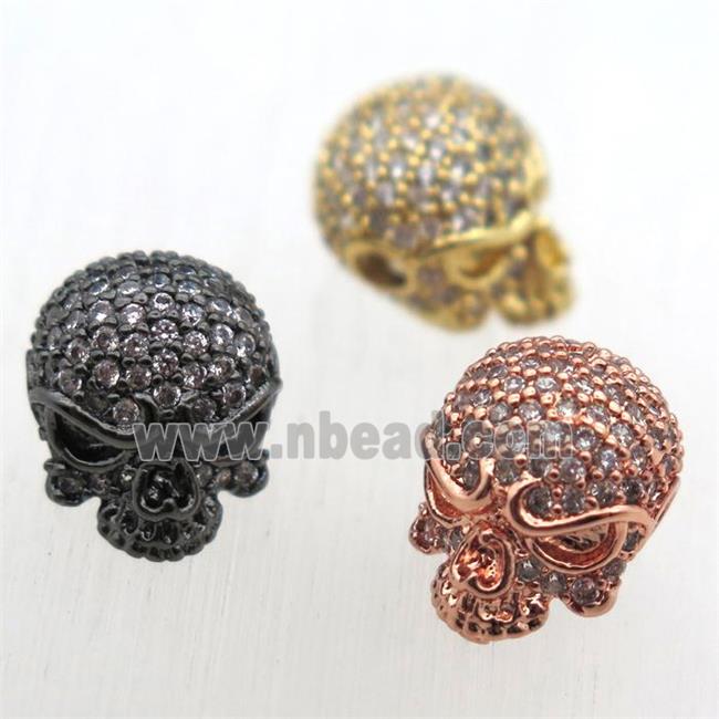 copper skull beads pave zircon, mixed color