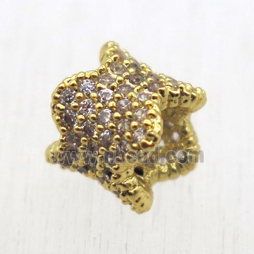 European style copper tube beads pave zircon, gold plated