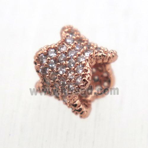 copper tube beads pave zircon, rose gold