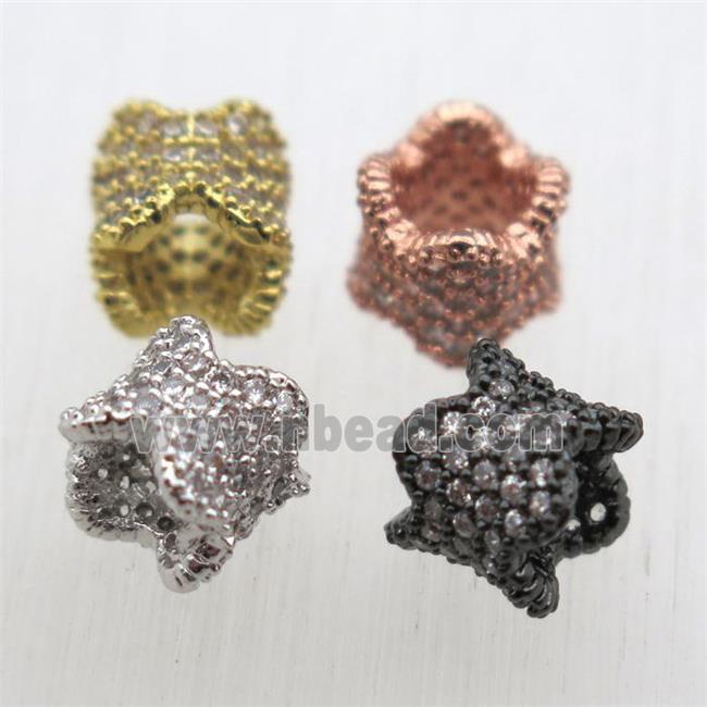 copper tube beads pave zircon, large hole, mixed color