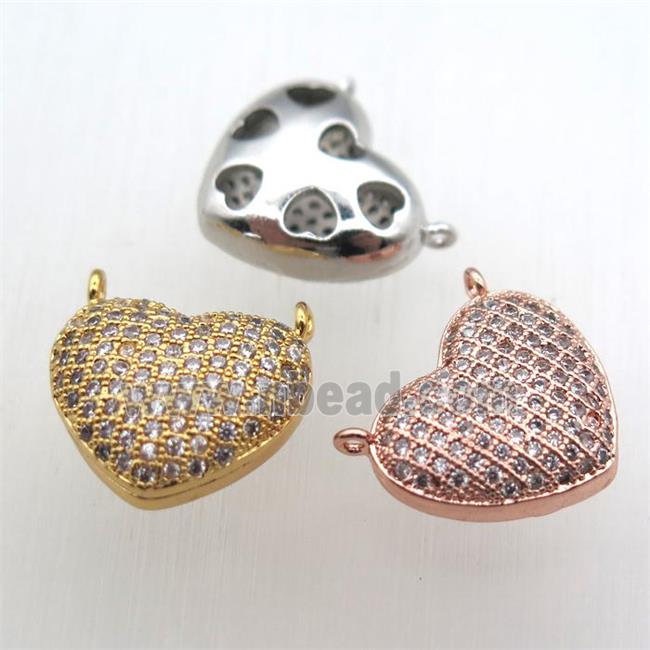 copper heart pendant pave zircon with 2loops, mix color