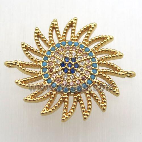 copper sun connector pave zircon, gold plated