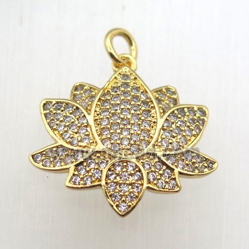 copper lotus pendant pave zircon, gold plated