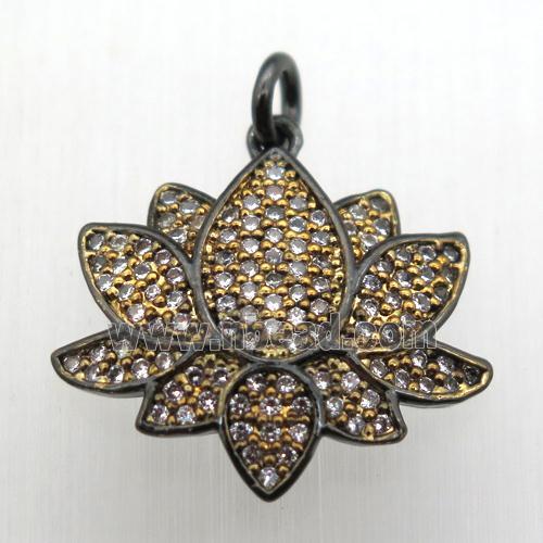 copper lotus pendant pave zircon, black plated
