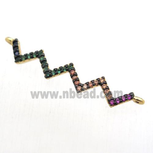 copper heartbeat connector pave zircon, gold plated