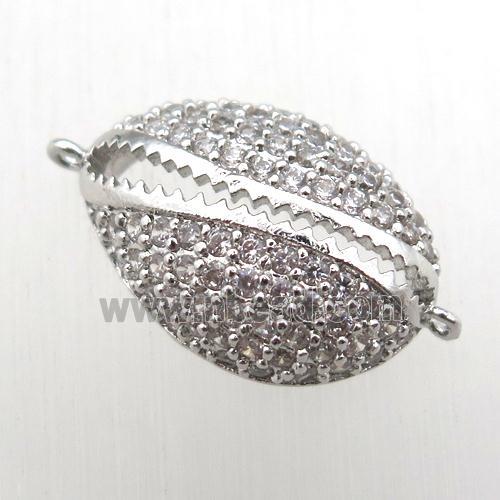 copper connector pave zircon, platinum plated