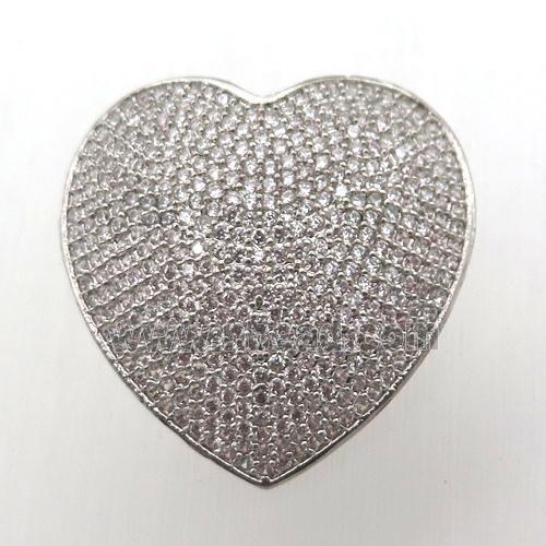 copper heart connector pave zircon, platinum plated