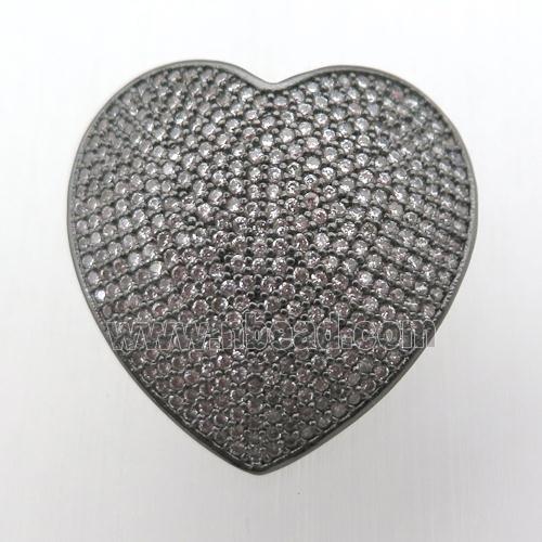 copper heart connector pave zircon, black plated