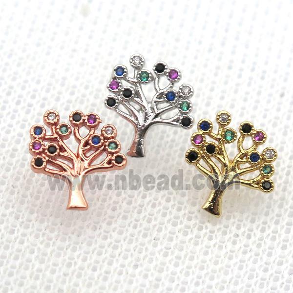 copper stud Earrings pave zircon, tree of life, mix color