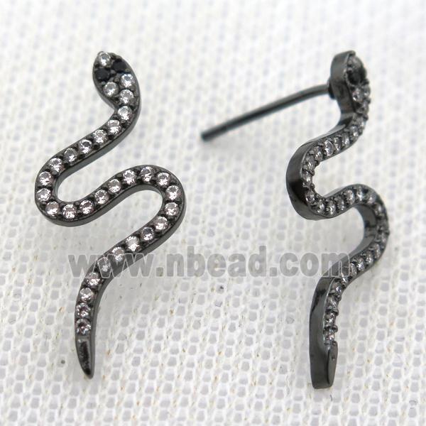 copper stud Earrings pave zircon, snake, black plated