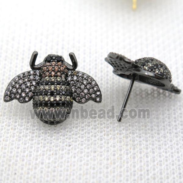 copper honeybee earring studs pave zircon, black plated
