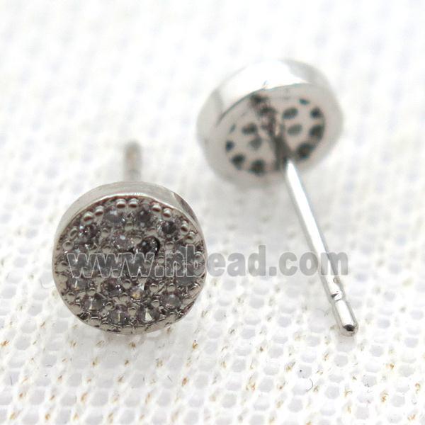 copper circle earring studs pave zircon, platinum plated