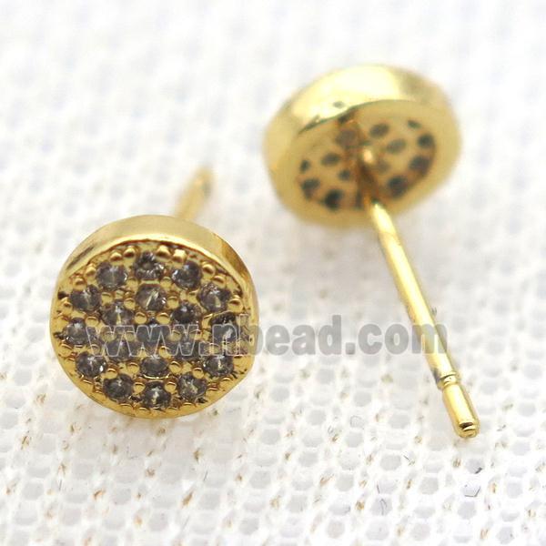 copper circle earring studs pave zircon, gold plated
