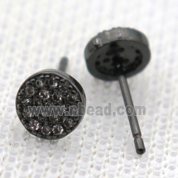copper circle earring studs pave zircon, black plated