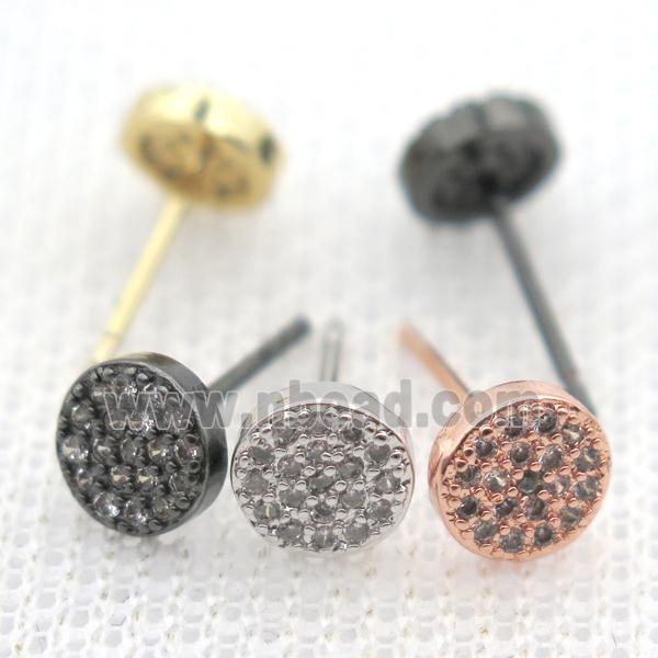 copper circle earring studs pave zircon, mixed color