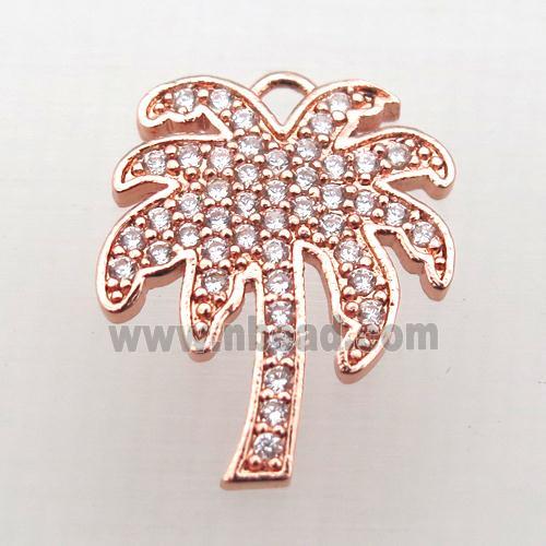 copper coconut tree pendant pave zircon, rose gold