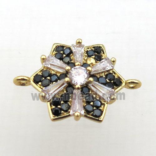 copper star connector pave zircon, gold plated