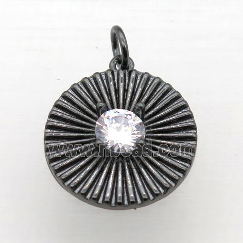 copper circle pendant pave zircon, black plated