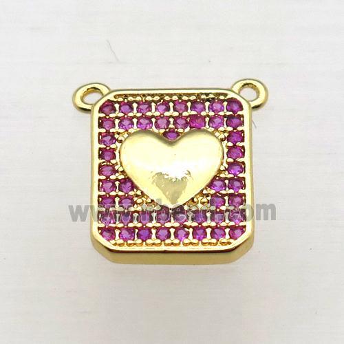 copper heart pendant pave zircon with 2loops, gold plated
