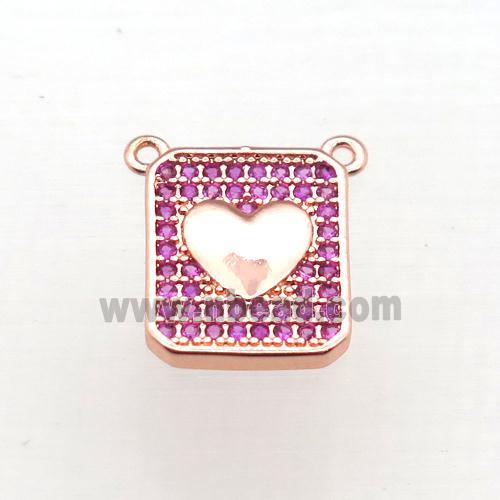 copper heart pendant pave zircon with 2loops, rose gold