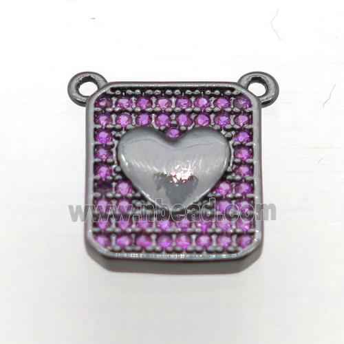copper heart pendant pave zircon with 2loops, black plated