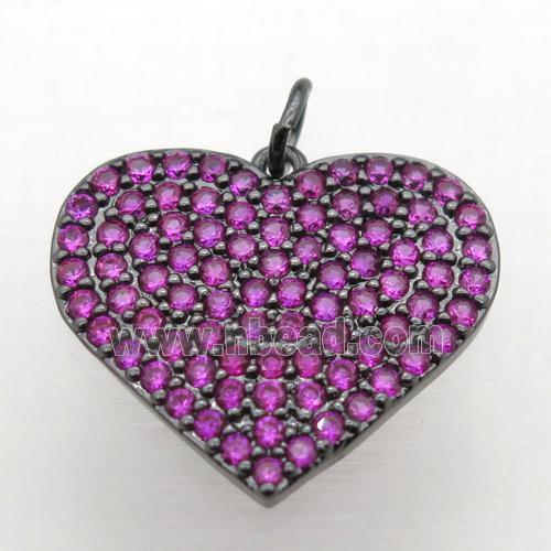 copper Heart pendant pave hotpink zircon, black plated