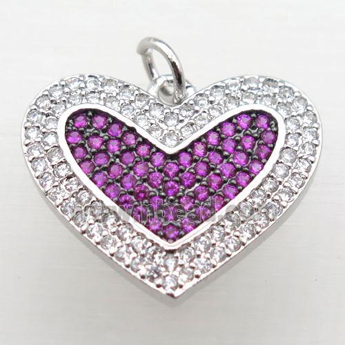 copper Heart pendant pave zircon, platinum plated
