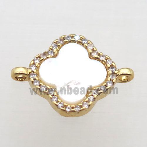 copper clover connector pave zircon, gold plated
