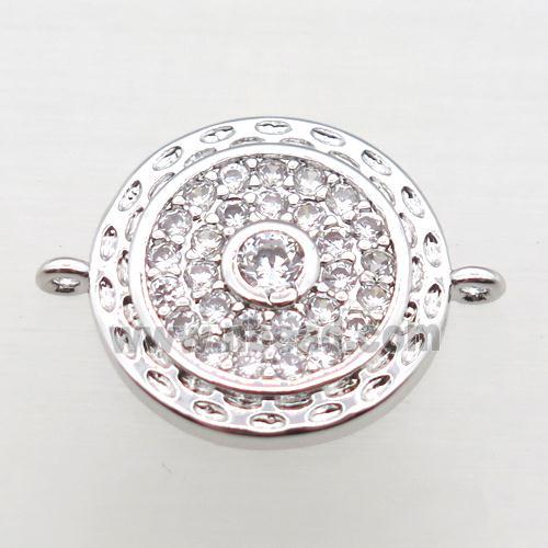 copper circle connector pave zircon, platinum plated
