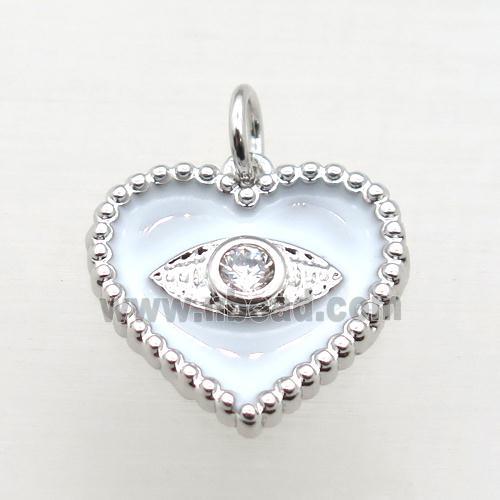 copper heart connector pave zircon whit white Enameling, platinum plated