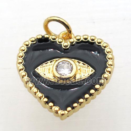 copper Heart connector pave zircon whit black Enameling, gold plated