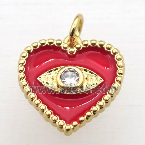 copper Heart connector pave zircon whit red Enameling, gold plated