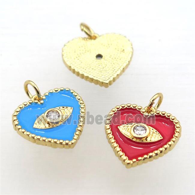 copper Heart connector pave zircon, mix Enameling, gold plated