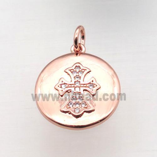 copper cross pendant pave zircon, rose gold