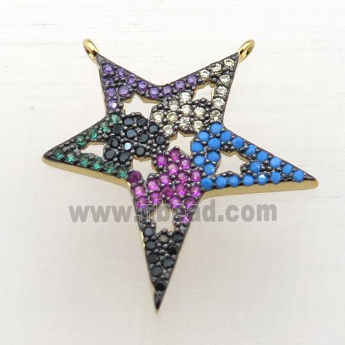 copper Star pendant pave zircon with 2loops, gold plated