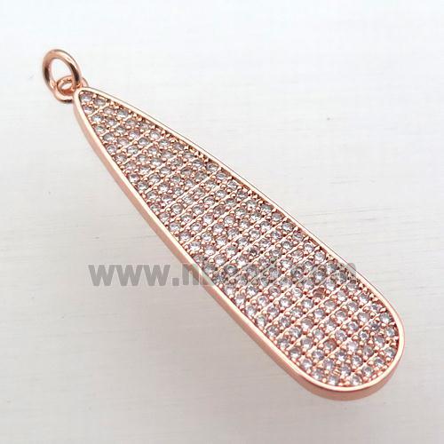 copper teardrop pendant pave zircon, rose gold