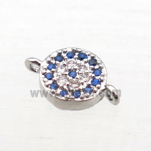 copper circle connector pave zircon, platinum plated