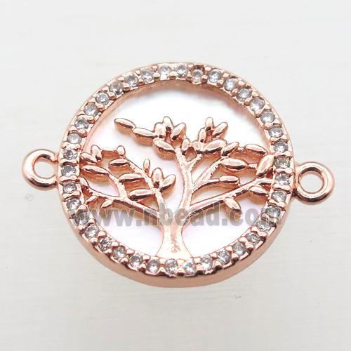 copper circle pave zircon, tree of life, rose gold