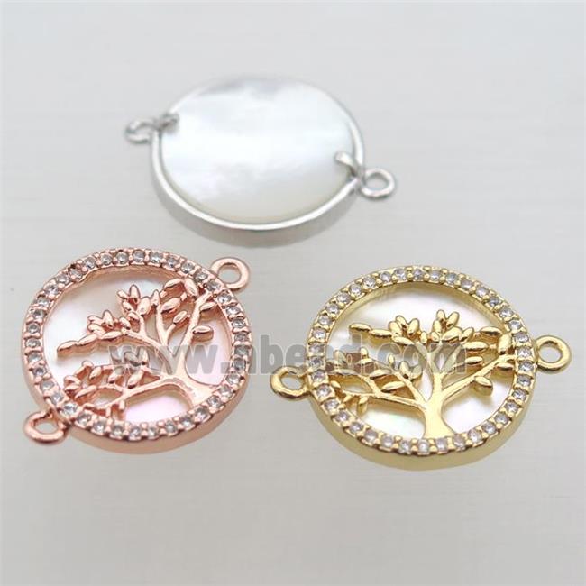 copper circle pave zircon, tree of life, mixed color