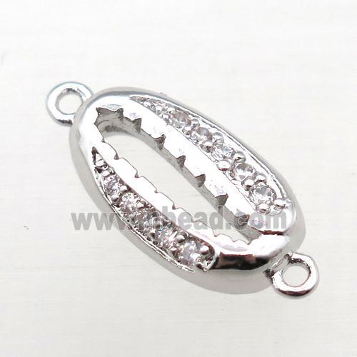 copper connector pave zircon, platinum plated
