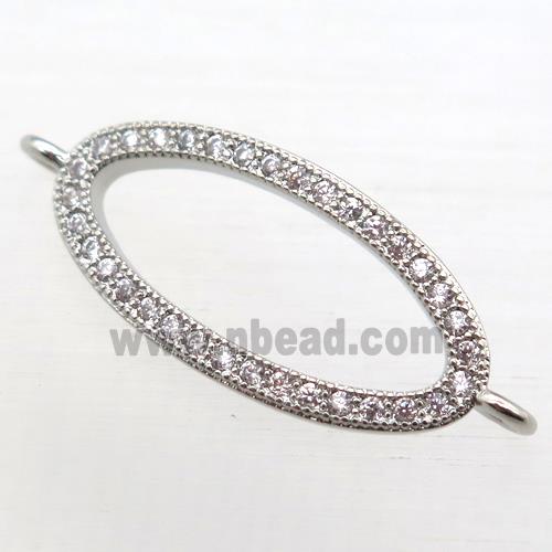 copper oval connector pave zircon, platinum plated