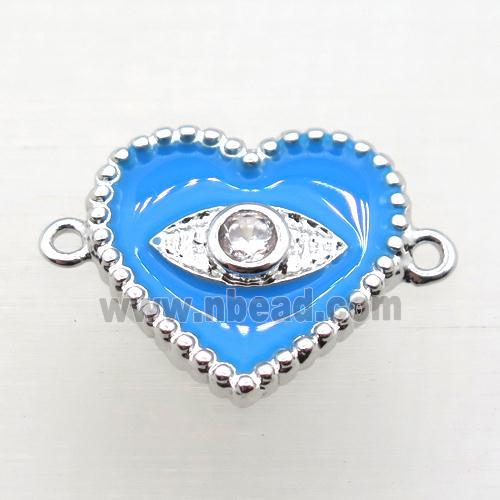 copper heart connector pave zircon with Enameling, platinum plated