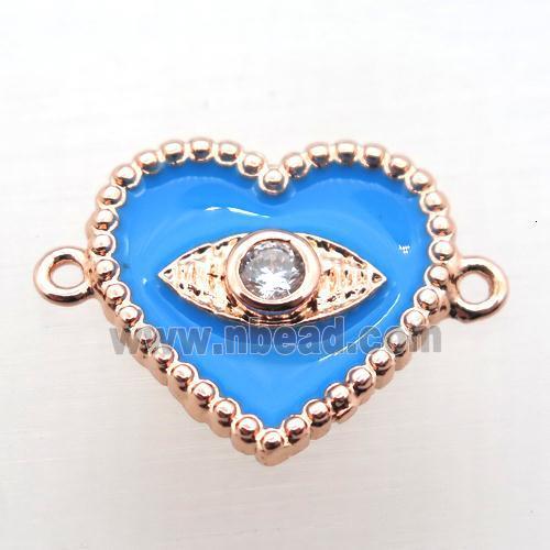 copper heart connector pave zircon with Enameling, rose gold