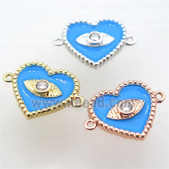 copper heart connector pave zircon with blue Enameling, mixed color