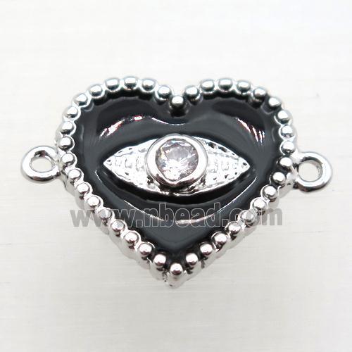 copper heart connector pave zircon with Enameling, platinum plated