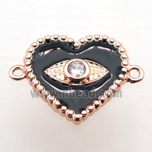 copper heart connector pave zircon with Enameling, rose gold
