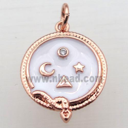 copper circle pendant pave zircon with enameling, rose gold