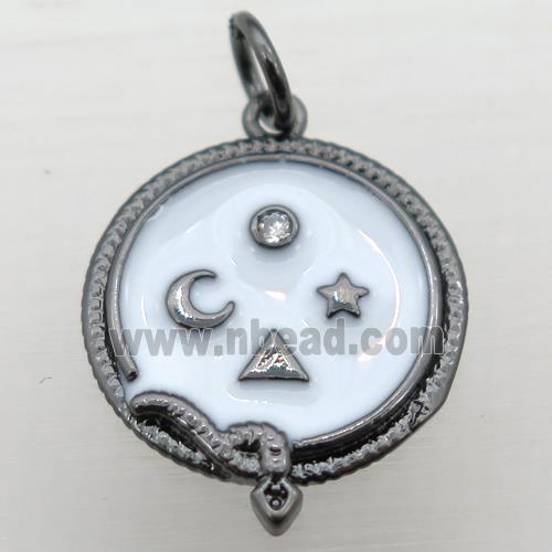 copper circle pendant pave zircon with enameling, black plated