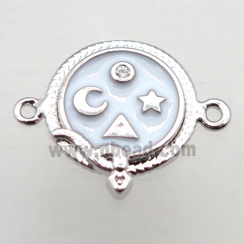 copper circle connector pave zircon with enameling, platinum plated